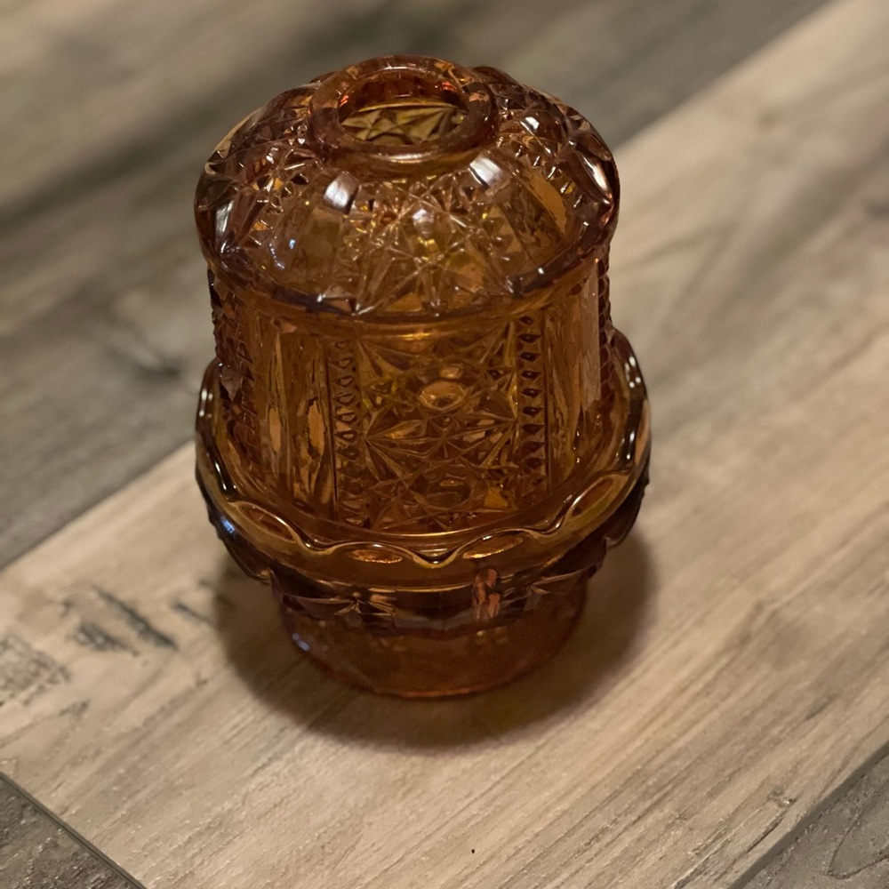 Vintage Indiana Glass Stars and Bars Amber Glass Fairy Lamp